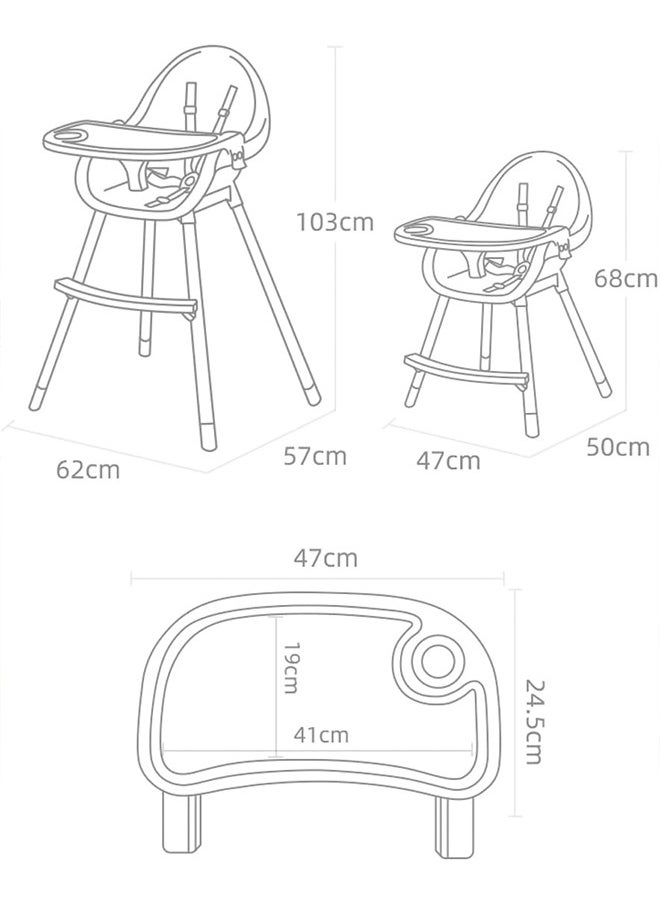 Beauenty - Baby Dining Chair 3-in-1 Portable High Chairs ，Adjustable Height Foldable Toddler Seat,Safe Toddler's Dining Chair with Meal Tray for Your Baby (white) - Image 1