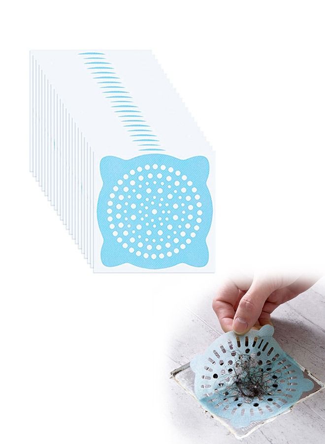 30 Pcs Disposable Bathroom Hair Filtration Anti Clogging Floor Stickers, Portable Thick Non Woven Fabric Universal Sewer Filtration Net Sticker, Kitchen Sink Bathtub Sundries Hair Catcher (Blue) - Image 1