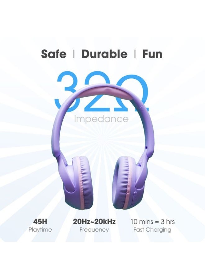 Blupebble Bounce 2in1 Wireless & Wired Microphone On-Ear Kids HeadPhones Lavander - Image 3