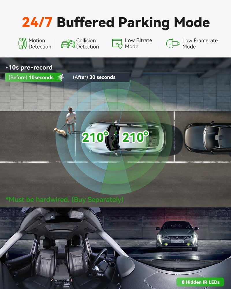 Vantrue E360 Panoramic 2 Channel Dash Cam, 420 Degrees, Dual STARVIS 2, Front Fisheye + Inside Fisheye, Dual IR Night Vision, Action Camera, Voice Control, Touchscreen, GPS, Parking Mode, Support 1TB - Image 5