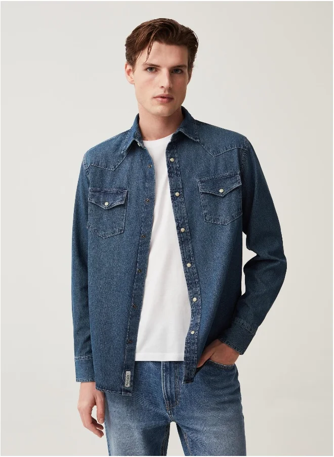 Ovs Grand & Hills denim shirt with pearl buttons
