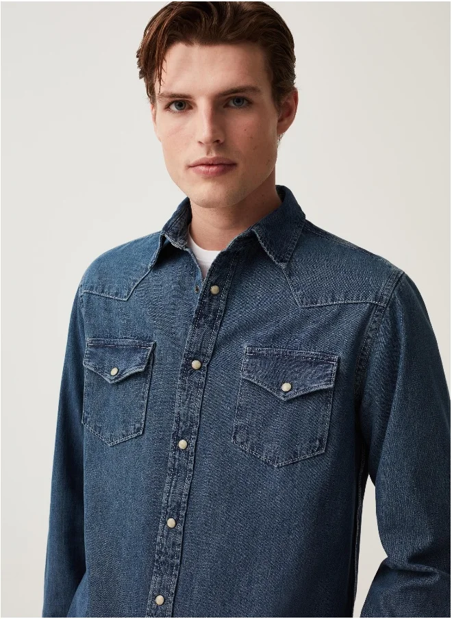 Ovs Grand & Hills denim shirt with pearl buttons