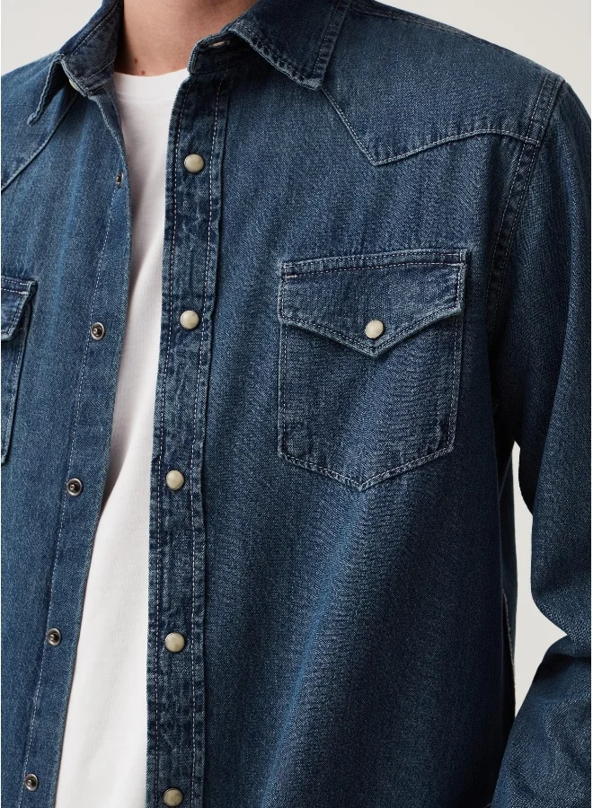 Ovs Grand & Hills denim shirt with pearl buttons