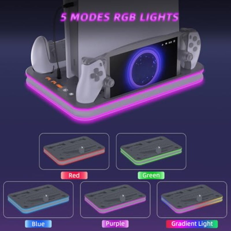 PS Pro Cooling Station Portal Charger Dual Controller Dock with RGB Lights For PlayStation 5 Controllers Gaming Desk Accessory USB-C Powered LED Customizable Lighting - Image 4