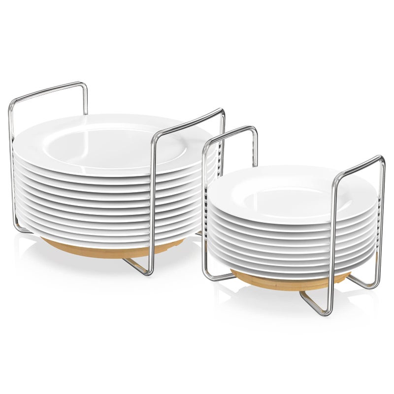 Wisuce Dish Racks for Kitchen Countertop Organizer  Bamboo Plate Holder Adjustable Size  Stainless Steel 304 Portable Handle for Kitchen Drawer Countertop Cupboard Shelf