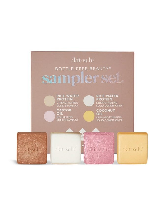 Kitsch - 4Pc Sampler Solid Shampoo And Conditioner Bar Set Rice Bar Shampoo And Conditioner Bar Growth Castor Oil Shampoo Bar & Coconut Oil Deepmoisturizing Hair Conditioner Bar Zero Waste - Image 1