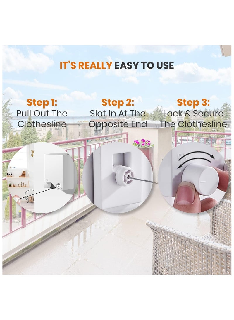 Heavy duty stainless steel retractable wall mount clothes drying line for indoor and outdoor use. - Image 3