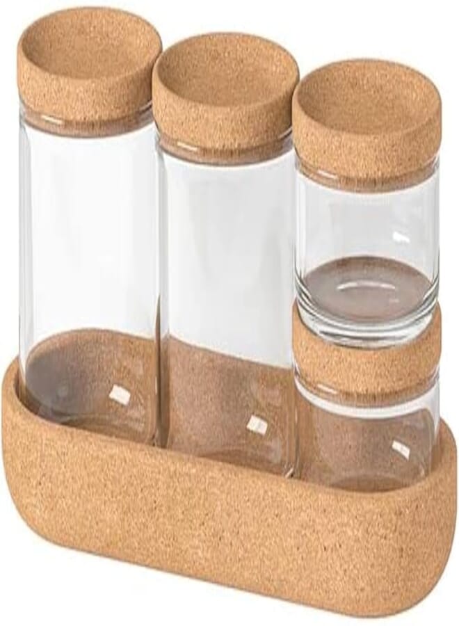 Ikea SAXBORGA Jar with lid and Tray, Set of 5, Glass Cork
