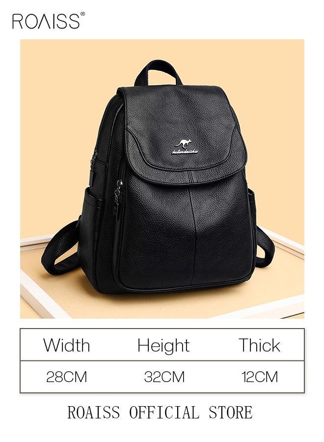 roaiss Casual Backpack Women's New All-Match Large-Capacity Soft Leather Schoolbag Outdoor Travel Backpack Ladies Bag Lightweight Waterproof Scientific Storage Backpack for Women  - Image 4