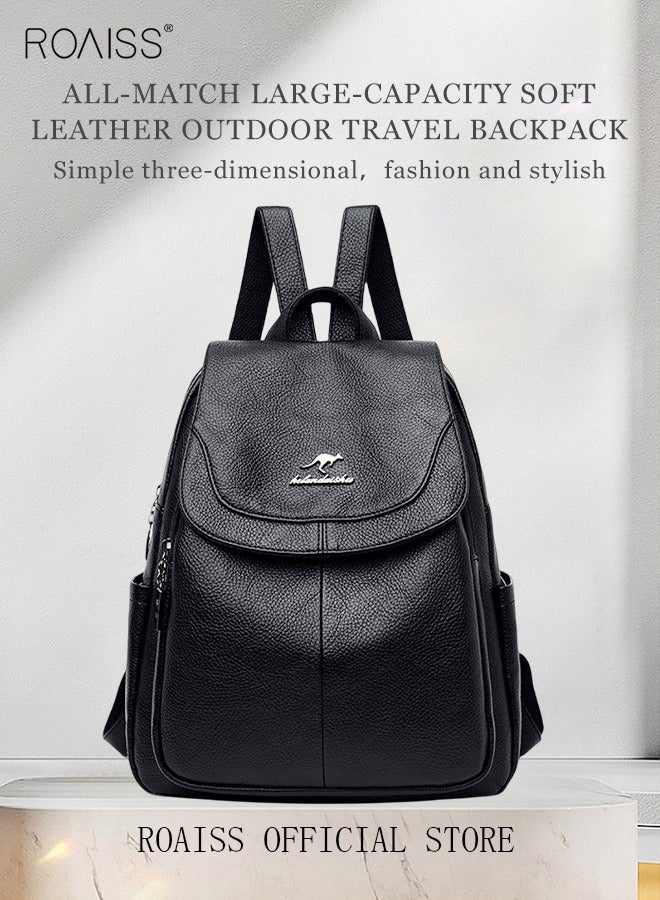 roaiss Casual Backpack Women's New All-Match Large-Capacity Soft Leather Schoolbag Outdoor Travel Backpack Ladies Bag Lightweight Waterproof Scientific Storage Backpack for Women  - Image 3