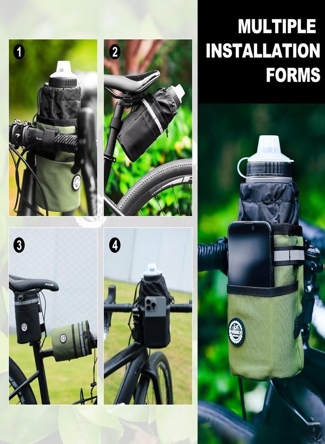 INBIKE Bike Cup Holder, 16oz - 34oz Installing Insulated Water Bottle Holder Handlebar for Bicycle with Extra Pocket Waterproof Reflective, with Removable Hook&Loop Fasteners and Shoulder Strap Green - Image 5