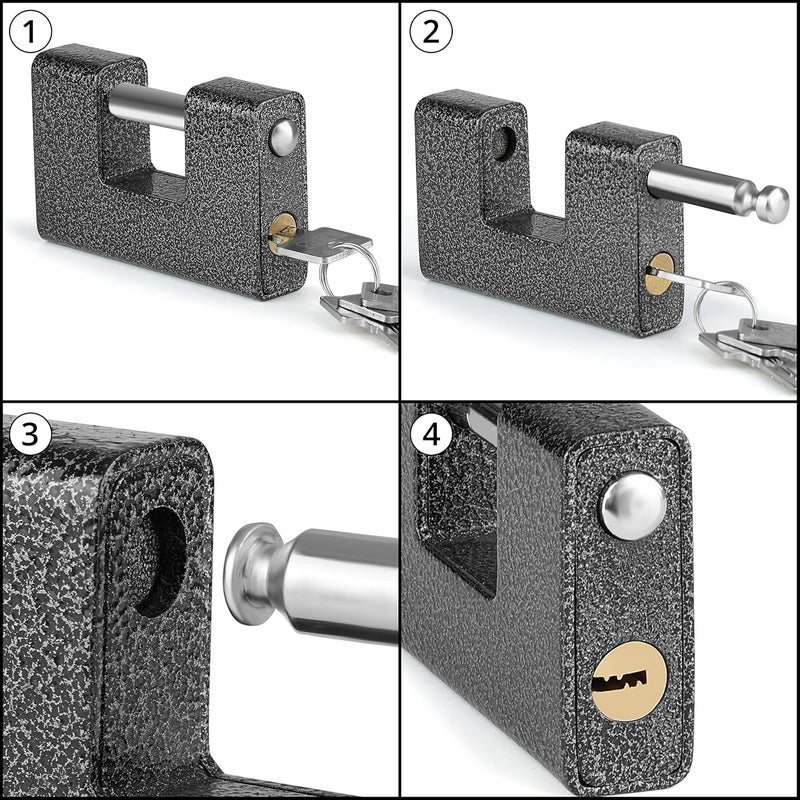 ABOUT SPACE Heavy Duty Padlock with 4 Keys 814g Hardened Steel Security Padlock with Anti Drill Pick Cylinder Security Shackle Chain Lock for GarageDoorContainersShutterLockerWarehouseGates - Image 4