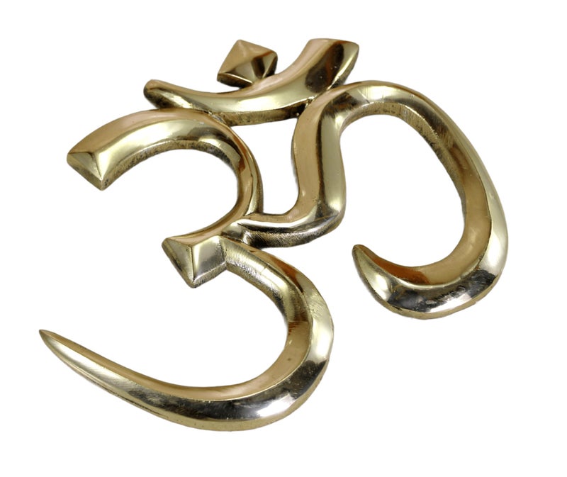 eSplanade Brass OM Wall Hanging Sculpture | Vastu Fengshui Goodluck, Auspicious, Religious symbols | Pooja Idols | Home Decor -Golden - 9" Inches - Image 3