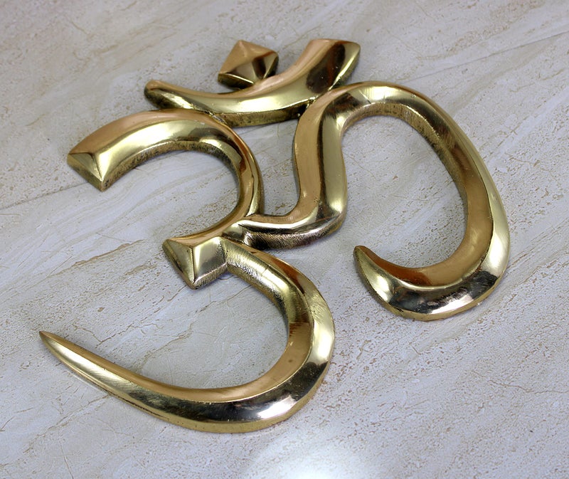 eSplanade Brass OM Wall Hanging Sculpture | Vastu Fengshui Goodluck, Auspicious, Religious symbols | Pooja Idols | Home Decor -Golden - 9" Inches - Image 4
