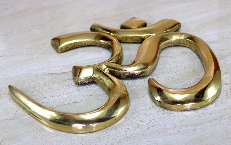 eSplanade Brass OM Wall Hanging Sculpture | Vastu Fengshui Goodluck, Auspicious, Religious symbols | Pooja Idols | Home Decor -Golden - 9" Inches - Image 5