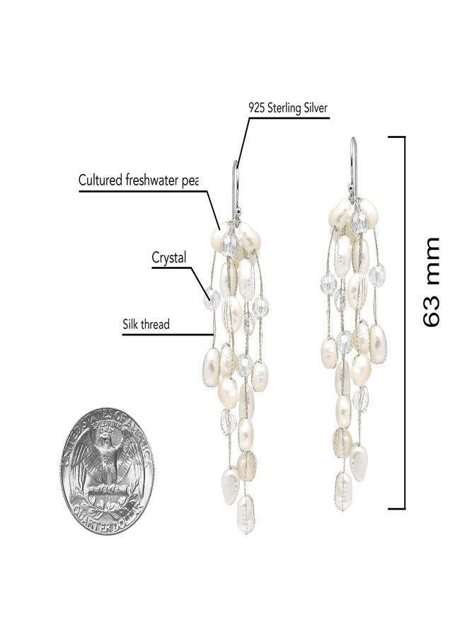 ايرافيدا أقراط متدلية من اللؤلؤ الأبيض المستزرع في المياه العذبة عيار 925 بتصميم شلال خلاب - Image 3