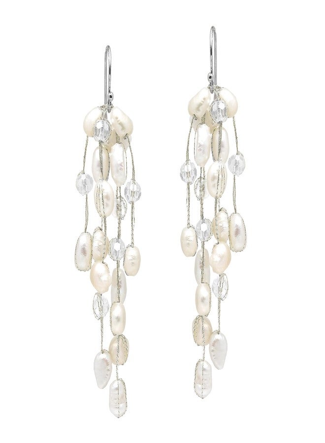 ايرافيدا أقراط متدلية من اللؤلؤ الأبيض المستزرع في المياه العذبة عيار 925 بتصميم شلال خلاب - Image 1