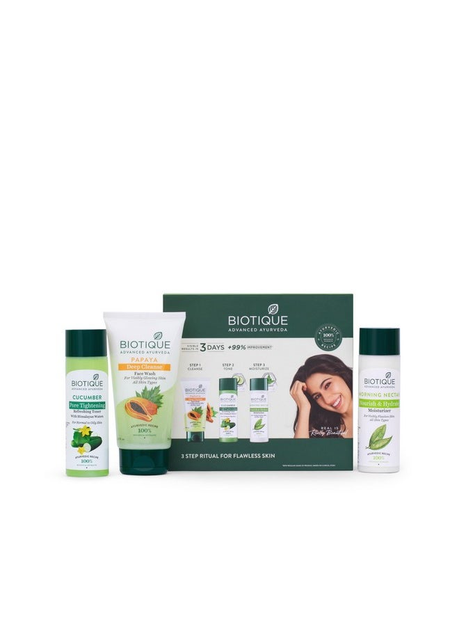 Biotique 3 Step Ritual For Flawless Skin Kit 390Ml  - Image 1