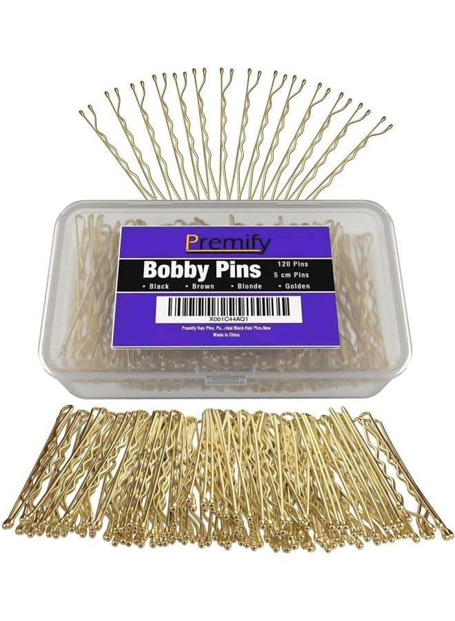Premify 120  Pieces Bobby Pins In Plastic Box, Blonde Color Hair Grips, Hair Pins For Women (5.5Cm / 2 Inches), Ideal For All Hair Types  - Image 1