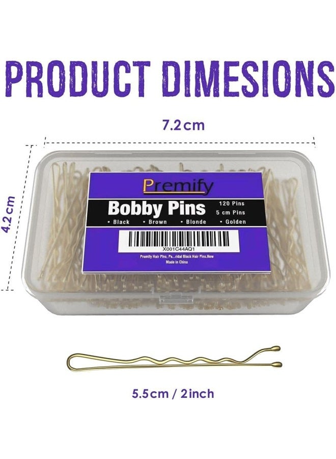Premify 120  Pieces Bobby Pins In Plastic Box, Blonde Color Hair Grips, Hair Pins For Women (5.5Cm / 2 Inches), Ideal For All Hair Types  - Image 2