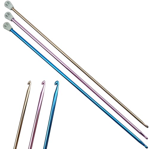 Hobekoee 3Pcs Tunisian Crochet Hook 5mm 55mm 6mmExtra Long Crochet Hook 138in Afghan Crochet Needles Aluminum Tunisian Crochet for BeginnerCrochetingKnitting Lovers - Image 1