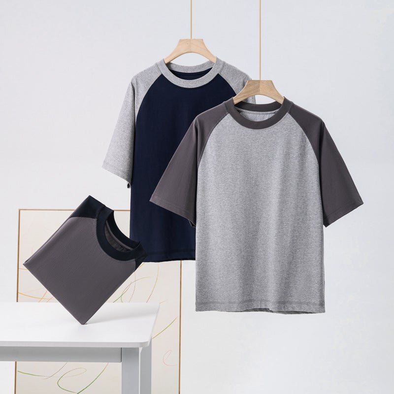 Summer new 230g ice cool sunscreen short sleeve T-shirt womens Japanese retro loose raglan sleeve contrast T-shirt top Bai Qing - Image 5