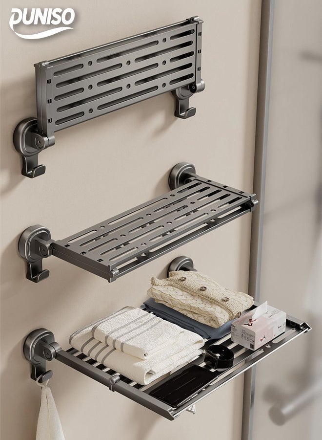 DUNISO Suction Cup Towel Shelf，Wall Mounted Foldable Towel Shelf，Multi Functional Bathroom Storage Rack，Strong Load Bearing Capacity，Wear Resistant and Corrosion Resistant，Suitable for Living Room, Kitchen, Bathroom, Balcony  - Image 1