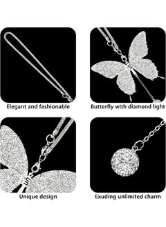 Digipace Butterfly Shape Car Ornaments Car Interior Mirror Ornaments Car Diamond Rearview Mirror Accessories Car Hanging Ornament White  - Image 4