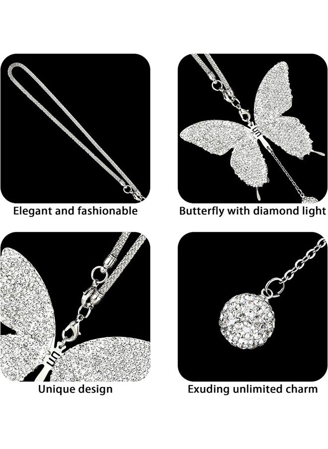 Digipace - Butterfly Shape Car Ornaments Car Interior Mirror Ornaments Car Diamond Rearview Mirror Accessories Car Hanging Ornament White - Image 1