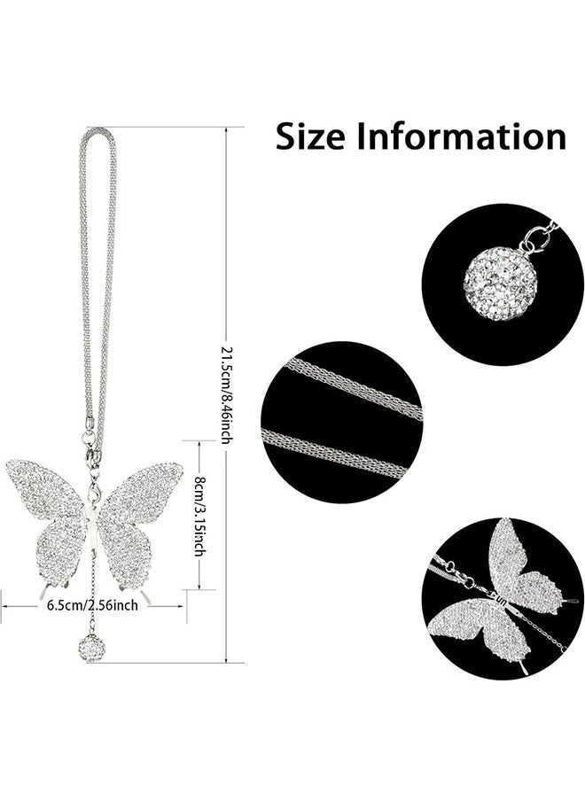 Digipace - Butterfly Shape Car Ornaments Car Interior Mirror Ornaments Car Diamond Rearview Mirror Accessories Car Hanging Ornament White - Image 1