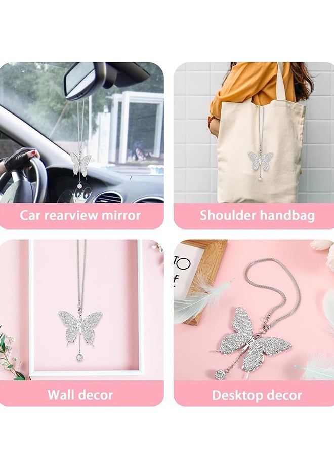 Digipace - Butterfly Shape Car Ornaments Car Interior Mirror Ornaments Car Diamond Rearview Mirror Accessories Car Hanging Ornament White - Image 1