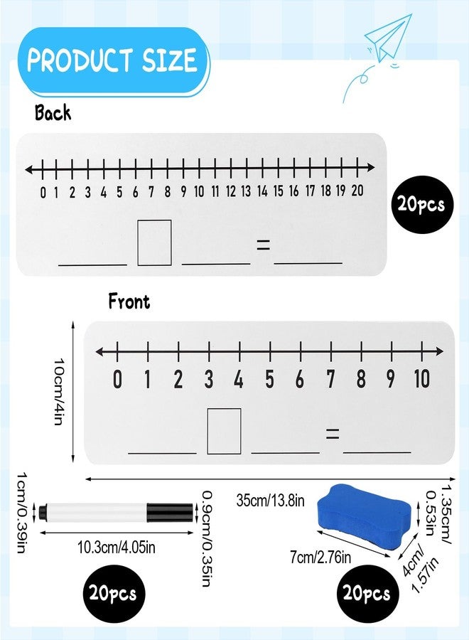 Yiphates 20 Pack Number Line Dry Erase Boards 4x12 Inch White Boards Lapboards with Lines Double Sided Numbers 0 Thru 10 and 20 Math with Black Markers Erasers for Students Teacher Supplies Classroom - Image 2