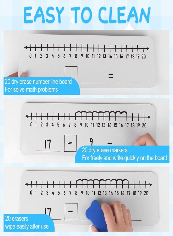 Yiphates 20 Pack Number Line Dry Erase Boards 4x12 Inch White Boards Lapboards with Lines Double Sided Numbers 0 Thru 10 and 20 Math with Black Markers Erasers for Students Teacher Supplies Classroom - Image 3