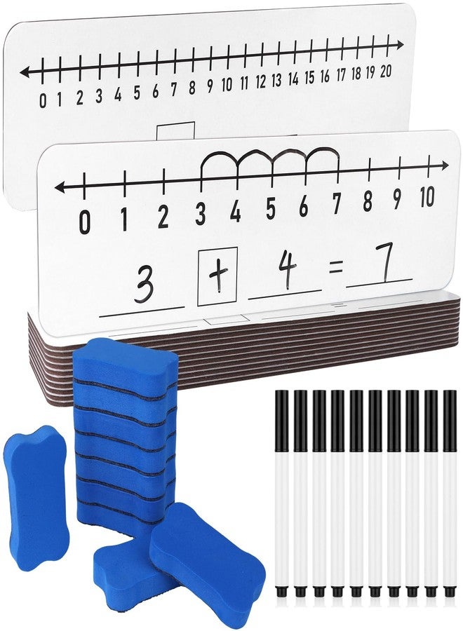 Yiphates 20 Pack Number Line Dry Erase Boards 4x12 Inch White Boards Lapboards with Lines Double Sided Numbers 0 Thru 10 and 20 Math with Black Markers Erasers for Students Teacher Supplies Classroom - Image 1
