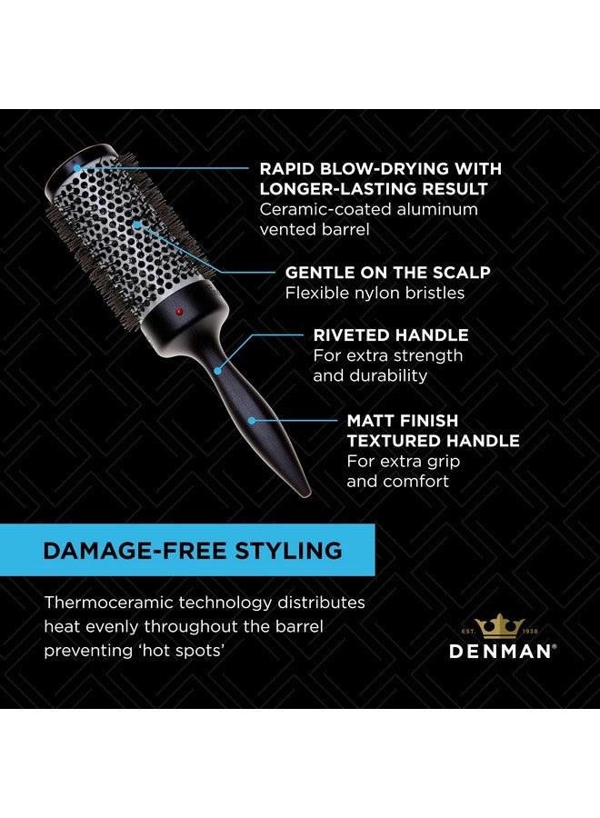 دنمان فرشاة شعر دائرية من Denman (D76) مصنوعة من السيراميك الحراري مزودة بفتحات تهوية مع شعيرات نايلون لتجفيف سريع وتكثيف الشعر وخلق حركة فيه، باللونين الأسود والأبيض - Image 5