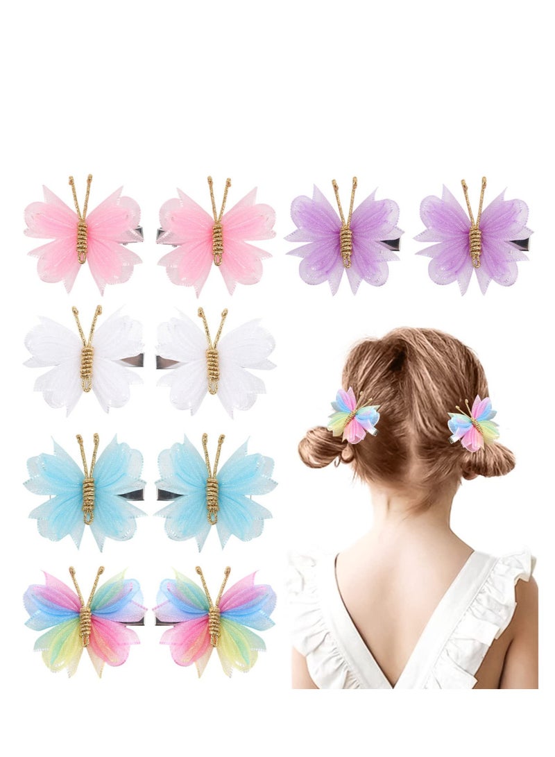 10 قطع من مشابك الشعر الصغيرة على شكل فراشة من التول الشبكي ودبابيس الشعر الملونة على شكل فراشة وإكسسوارات شعر الزفاف للفتيات الصغيرات والنساء وديكور الحفلات على شكل فراشة من التول - Image 1