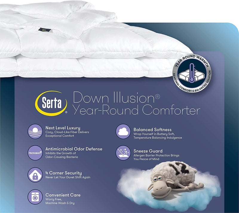 SERTA Down Illusion All Season Hypoallergenic Down Alternative Comforter with Corner Loops, Full/Queen, White - Image 5