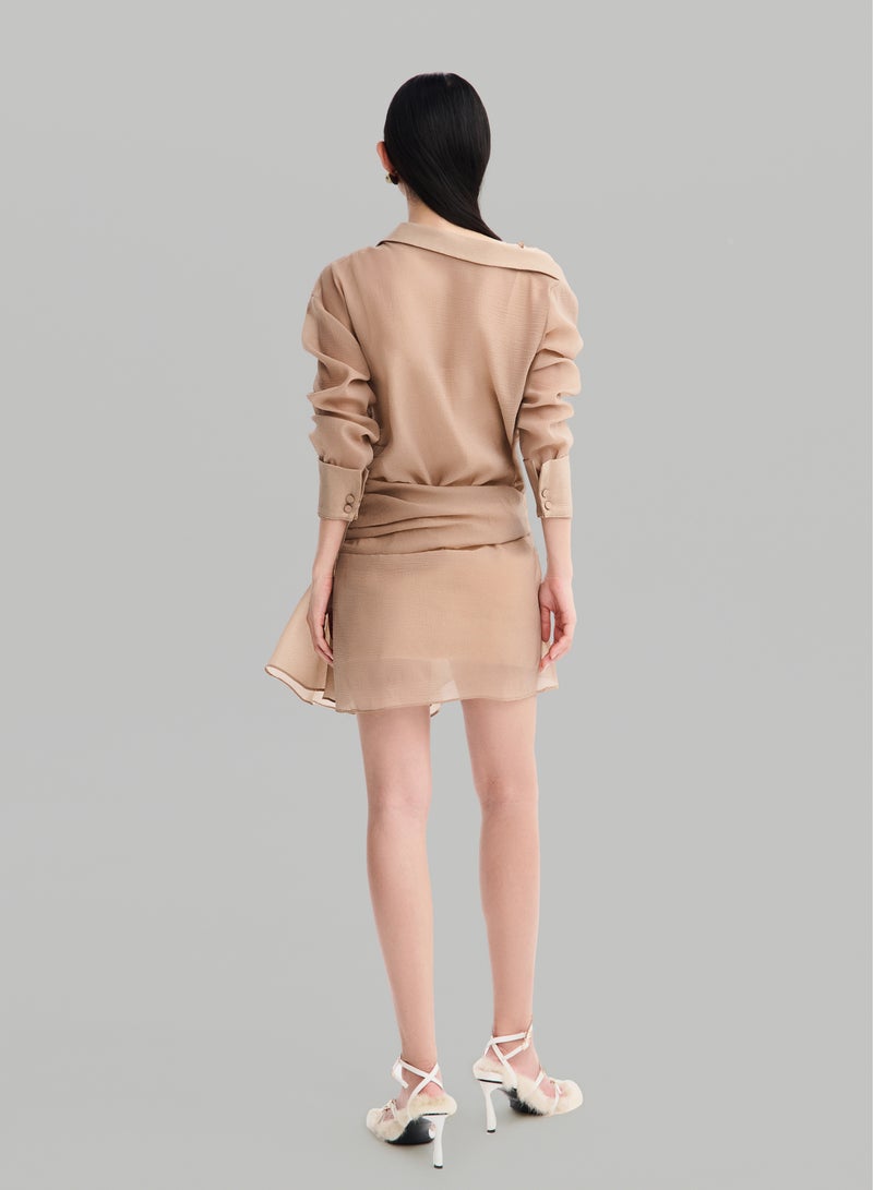 MUST HAVE • CARAMEL OFF-SHOULDER MINI SHIRT-DRESS  - Image 2
