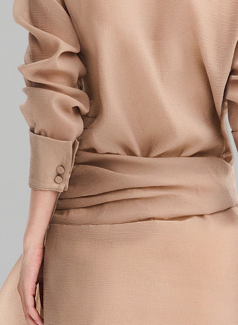 MUST HAVE • CARAMEL OFF-SHOULDER MINI SHIRT-DRESS  - Image 4