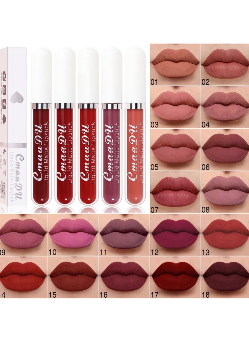 CmaaDu 1 قطعة أحمر شفاه سائل، أحمر شفاه لامع مقاوم للماء، لون غير متلاشي يدوم طويلاً غير لامع، تركيبة طبيعية مرطبة لأقلام تحديد الشفاه لمناسبات متعددة، (لون أحمر شفاه غير لامع_15) - Image 3
