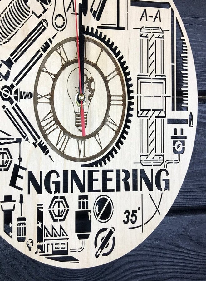 NABSTER Engineering Wall Clock Wood Home Decor Hanging Office Engineering Wall Art Best Engineering Gifts Dad Father Day Modern Engineering Clock - 12 Inch / 30 cm - Image 4