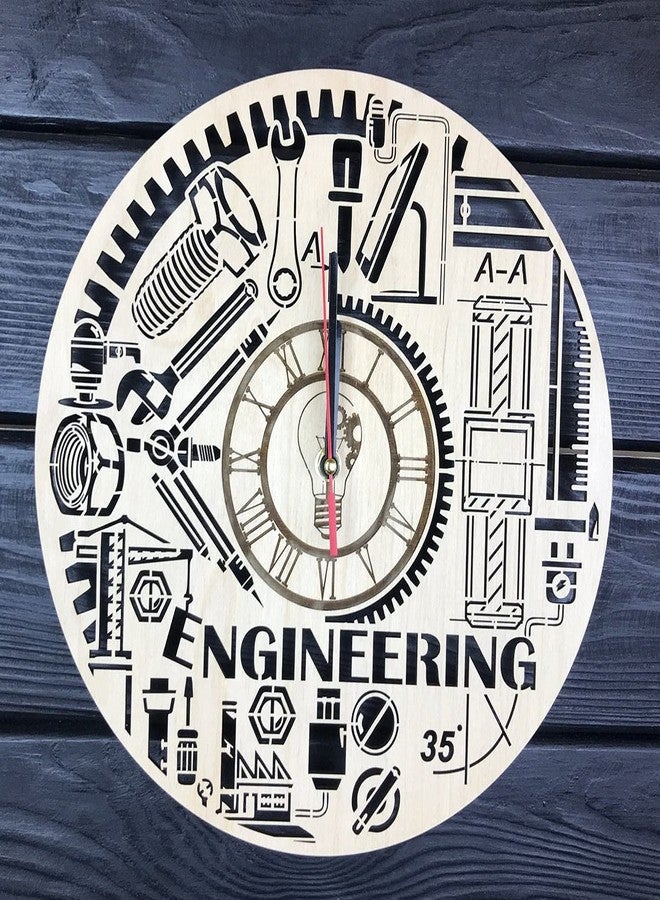 NABSTER Engineering Wall Clock Wood Home Decor Hanging Office Engineering Wall Art Best Engineering Gifts Dad Father Day Modern Engineering Clock - 12 Inch / 30 cm - Image 1