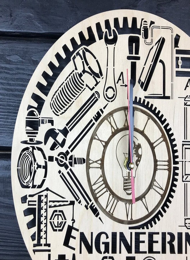 NABSTER Engineering Wall Clock Wood Home Decor Hanging Office Engineering Wall Art Best Engineering Gifts Dad Father Day Modern Engineering Clock - 12 Inch / 30 cm - Image 3