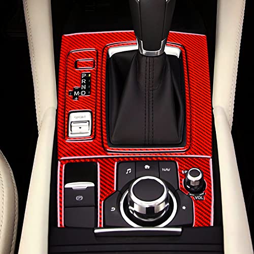 JUPIZEUS Carbon Fiber, Car Gear Shift Panel Cover Decoration Sticker for Mazda 6 2016-2017.5 with Automatic Transmission, Auto Interior Trim, 5PCS, Red - Image 4