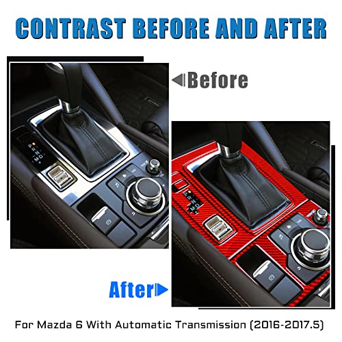 JUPIZEUS Carbon Fiber, Car Gear Shift Panel Cover Decoration Sticker for Mazda 6 2016-2017.5 with Automatic Transmission, Auto Interior Trim, 5PCS, Red - Image 3