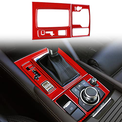 JUPIZEUS Carbon Fiber, Car Gear Shift Panel Cover Decoration Sticker for Mazda 6 2016-2017.5 with Automatic Transmission, Auto Interior Trim, 5PCS, Red - Image 1