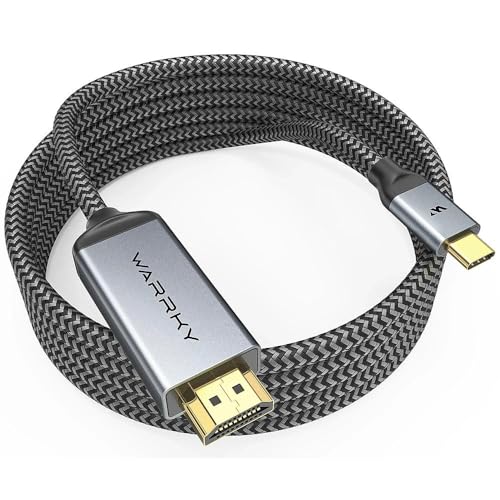 Warrky كابل Warrky USB C إلى HDMI 4K، 15 قدم [مضفر، عالي السرعة] محول Thunderbolt 3 إلى HDMI متوافق مع iPad الجديد، MacBook Pro/Air، iMac، Galaxy S20 S10 S9 S8، Surface، Dell، HP - Image 1