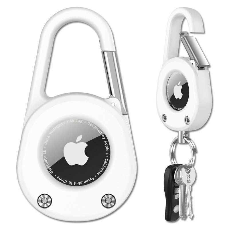 SCALLOP for AirTag Keychain with Carabiner,Thick Hard PC Air Tag Holder,IPX8 Waterproof,Secure Lock,Universal Wheel Key Chain (White 1 Pack) - Image 1
