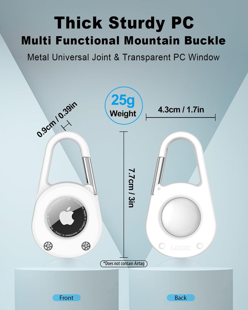 SCALLOP for AirTag Keychain with Carabiner,Thick Hard PC Air Tag Holder,IPX8 Waterproof,Secure Lock,Universal Wheel Key Chain (White 1 Pack) - Image 2