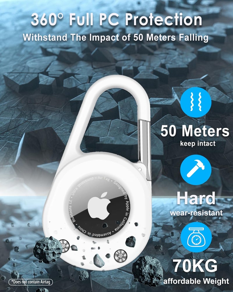 SCALLOP for AirTag Keychain with Carabiner,Thick Hard PC Air Tag Holder,IPX8 Waterproof,Secure Lock,Universal Wheel Key Chain (White 1 Pack) - Image 5